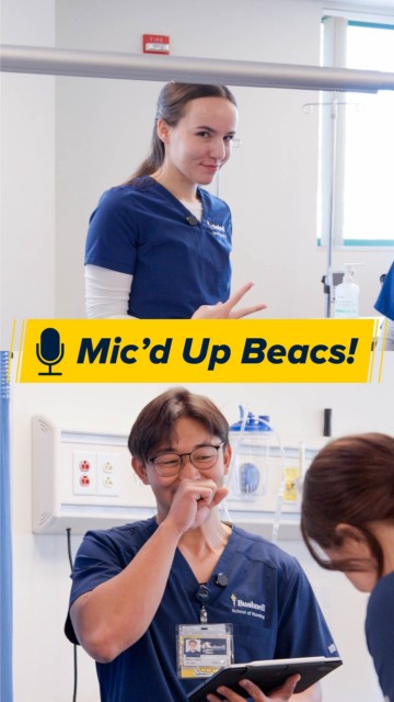 Practice makes perfect as we follow Preston and Christina in our Nursing Learning Lab for this edition of “Mic’d Up Beacs!” 🗣️🎙️
 
Get a brief look into a day in the lab for our Accelerated Bachelors of Science in Nursing (ABSN) students as they practice procedures on task trainers alongside our nursing faculty.