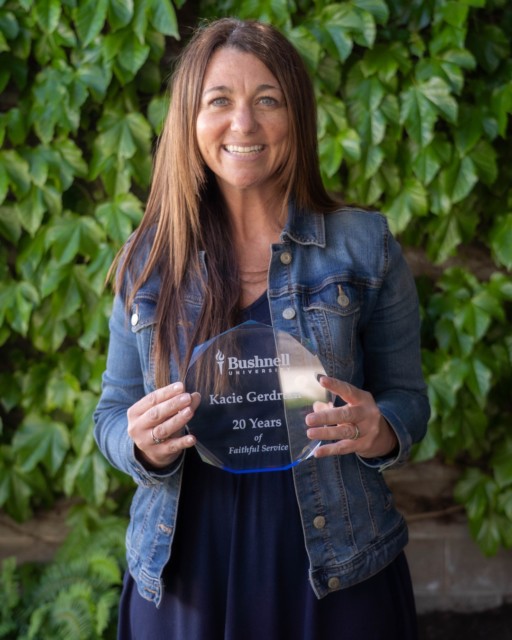 Thank you to Kacie Gerdrum for Twenty Years of Faithful Service at Bushnell University!

🔹 Kacie Gerdrum - Dean of Admission

Kacie has spent twenty years leading with quiet strength, deep expertise, and Christ-centered compassion. She is a steady, trusted leader whose care for people and commitment to excellence have shaped teams, driven enrollment growth, and changed countless lives. Kacie’s humility, accountability, and authenticity inspire tremendous loyalty and respect. Her faithful leadership is woven into the story and tapestry of Bushnell.

Thank you for all you do for our students, Kacie!