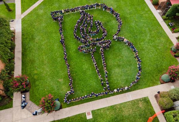 aerial view of students 